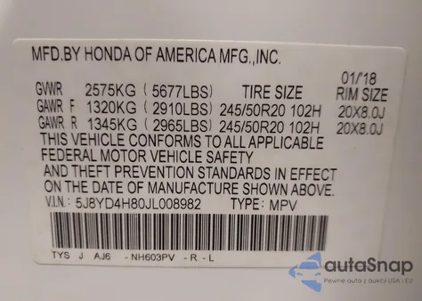 2018 Acura Mdx Advance Package из США, поврежденный, VIN 5J8YD4H80JL008982